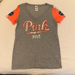 PINK Victoria's Secret Gray and Orange Sequin Shirt
